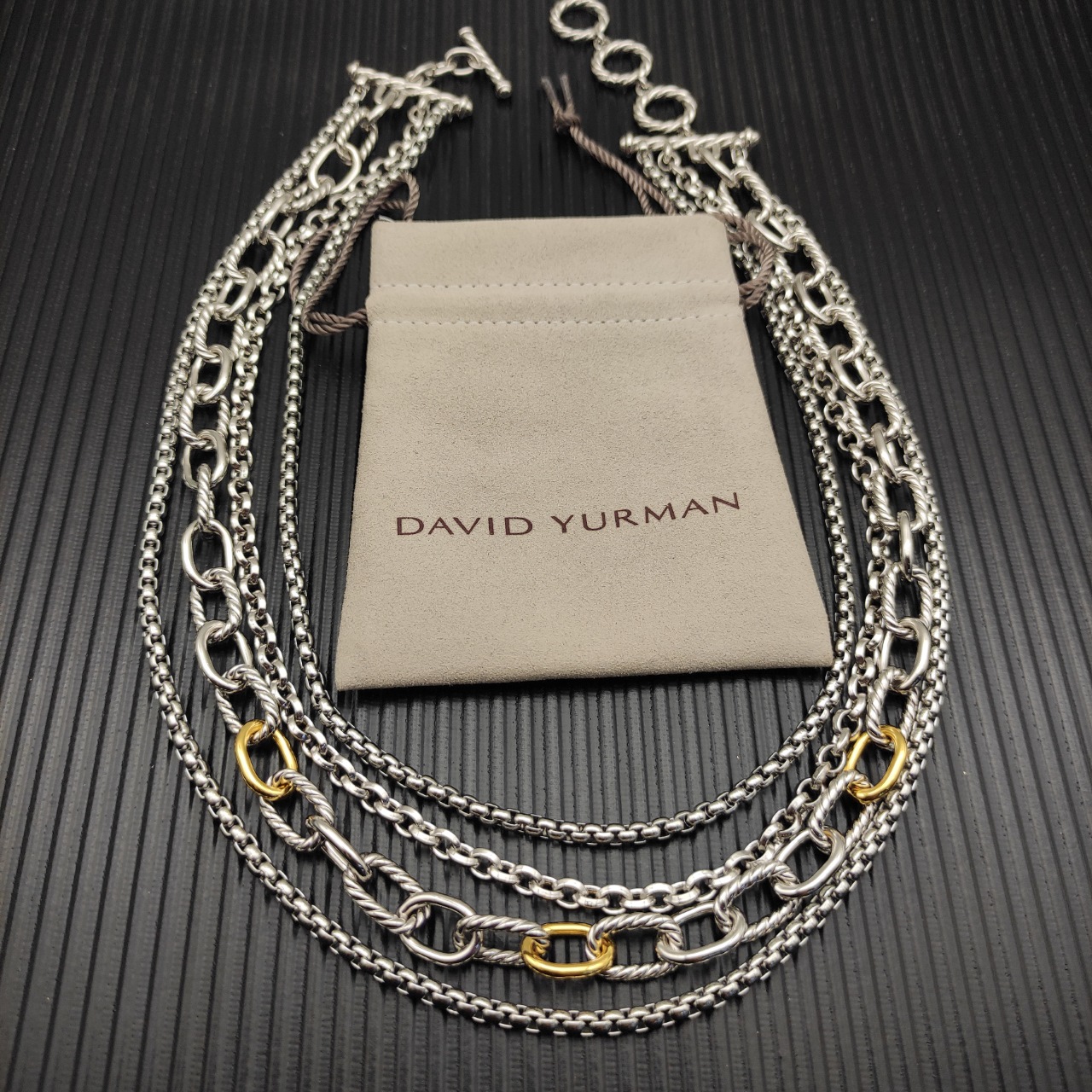 NO:603396,David Yurman color separated 29mm multi-row chain necklace. Length 46+2+2+2cm delay chain, fine jewelry, necklace19860909David Yurman 分色29mm 多排链项链.长度46+2+2+2cm延迟链,饰品精品,necklace,Jewelry