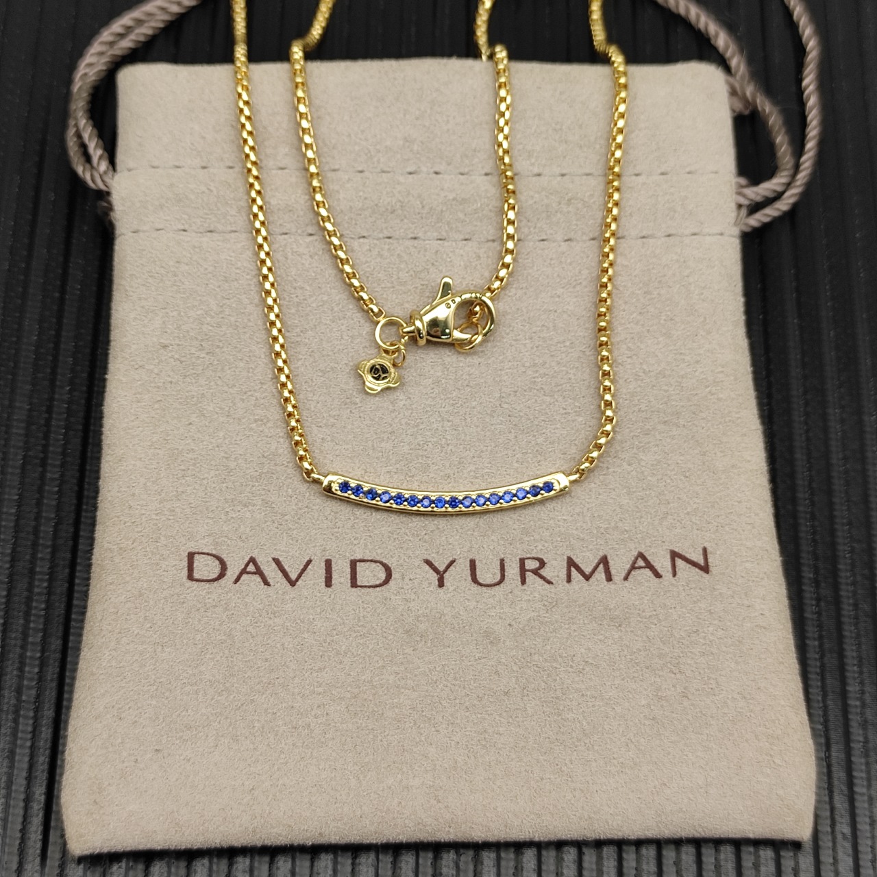 NO:603393,David Yurman 1.7mm compact paved bar blue diamond necklace. Chain 2mm thick, length 45+5cm delay chain, fine jewelry, necklace19860909David Yurman 1.7mm小巧铺面酒吧蓝钻项链.链条粗2mm,长度45+5cm延迟链,饰品精品,necklace,Jewelry