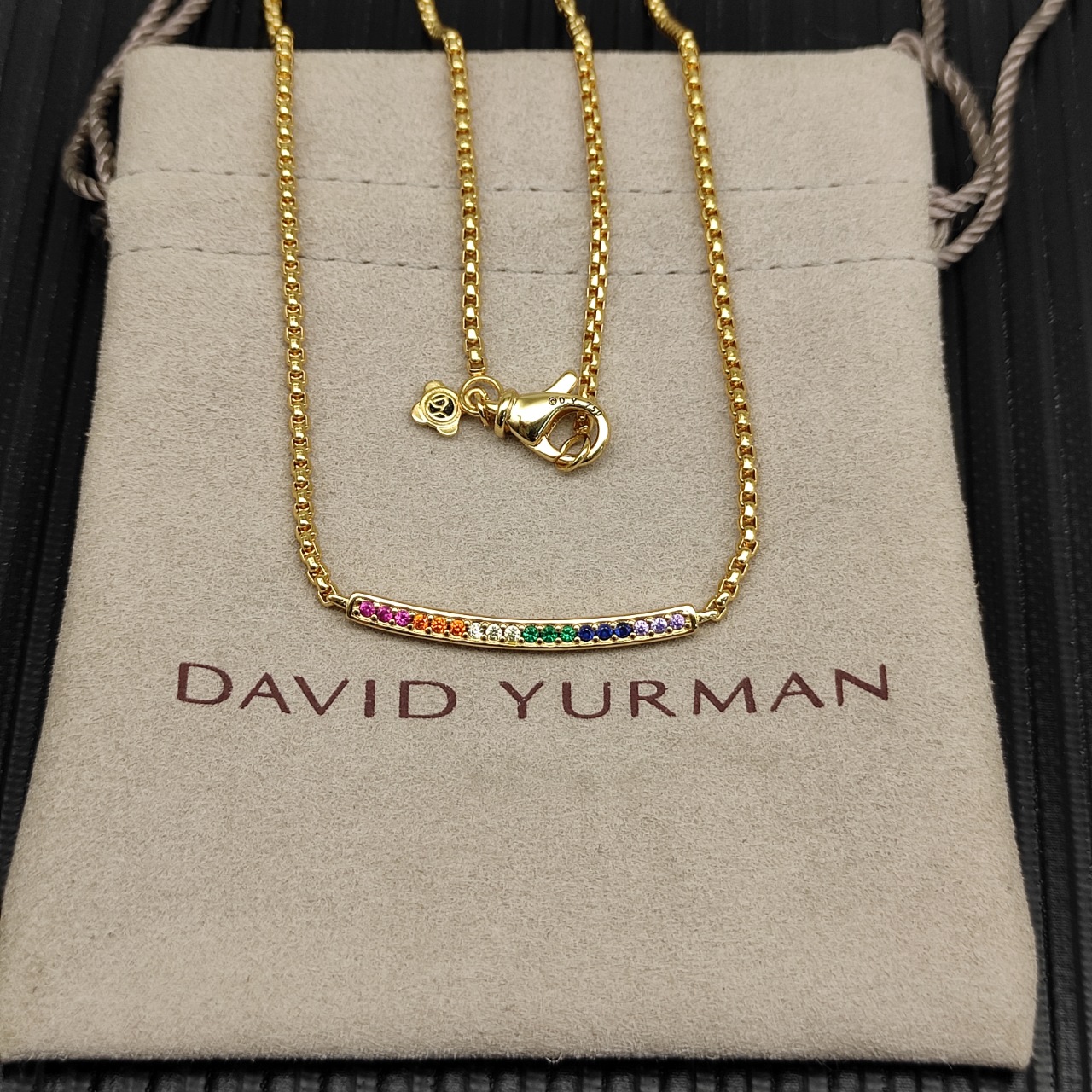 NO:603390,David Yurman 1.7mm compact paved bar colored diamond necklace. Chain 2mm thick, length 45+5cm delay chain, fine jewelry, necklace19860909David Yurman 1.7mm小巧铺面酒吧彩钻项链.链条粗2mm,长度45+5cm延迟链,饰品精品,necklace,Jewelry