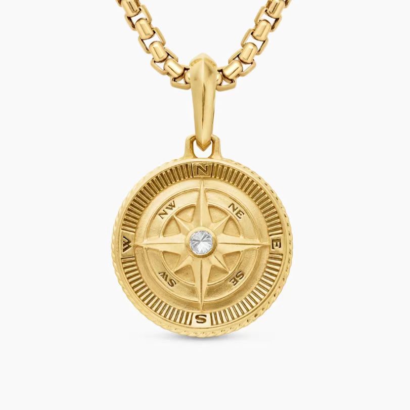 NO:603404,David Yurman gold compass white diamond necklace. Chain thickness 3mm, length 50+5cm delay chain, fine jewelry, necklace19860909David Yurman金色 罗盘白钻项链.链条粗3mm,长度50+5cm延迟链,饰品精品,necklace,Jewelry