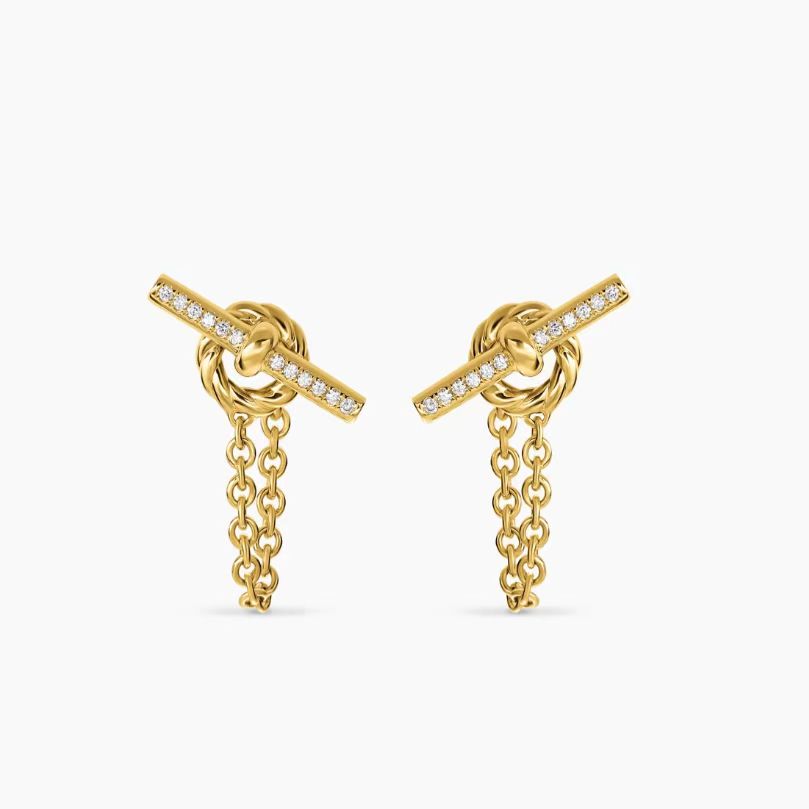 NO:663950,David Yurman gold-colored diamond 38.2mm Pettit chain earrings. No. DYEH-167, fine jewelry, earrings19860909David Yurman 金色带钻38.2mm佩蒂特链饰耳环.编号DYEH-167,饰品精品,earrings,Jewelry