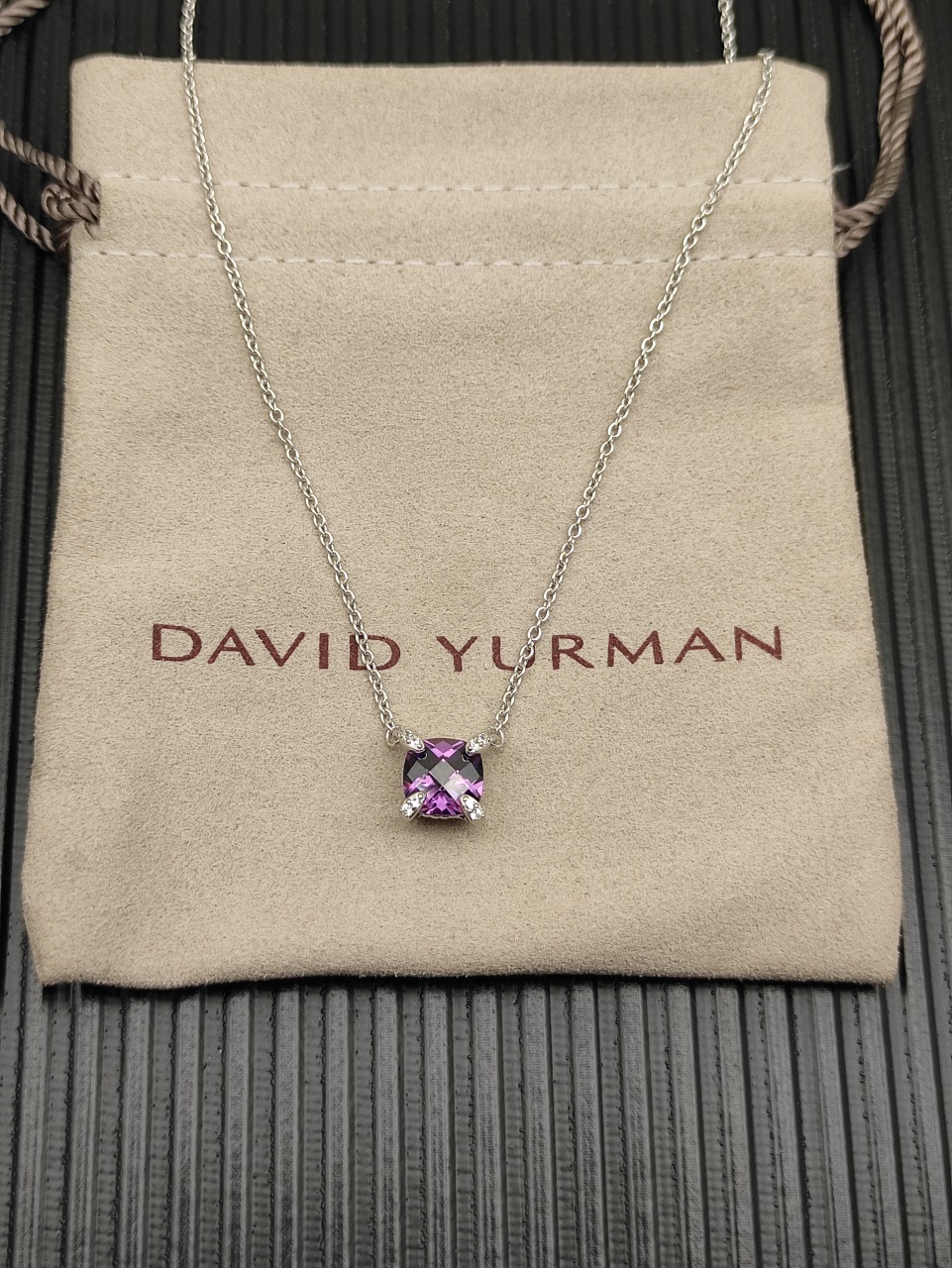 NO:664145,David Yurman silver purple diamond main stone 8mm four-claw necklace. Length 58cm 42+3+3cm delay chain No. DYXL-233, fine jewelry, necklace19860909David Yurman 银色紫钻主石8mm四爪项链.,长度58cm 42+3+3cm 延迟链  编号DYXL-233,饰品精品,necklace,Jewelry