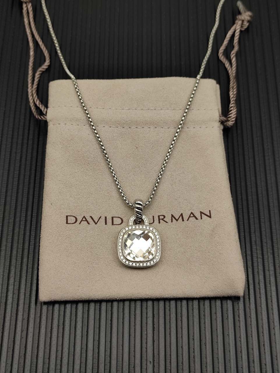 NO:664135,David Yurman white diamond 14mm main stone square diamond necklace. Chain 2mm thick, length 45+5cm delay chain No. DYXL-235, fine jewelry, necklace19860909David Yurman 白钻14mm主石四方钻项链.链条粗2mm,长度45+5cm延迟链 编号DYXL-235,饰品精品,necklace,Jewelry
