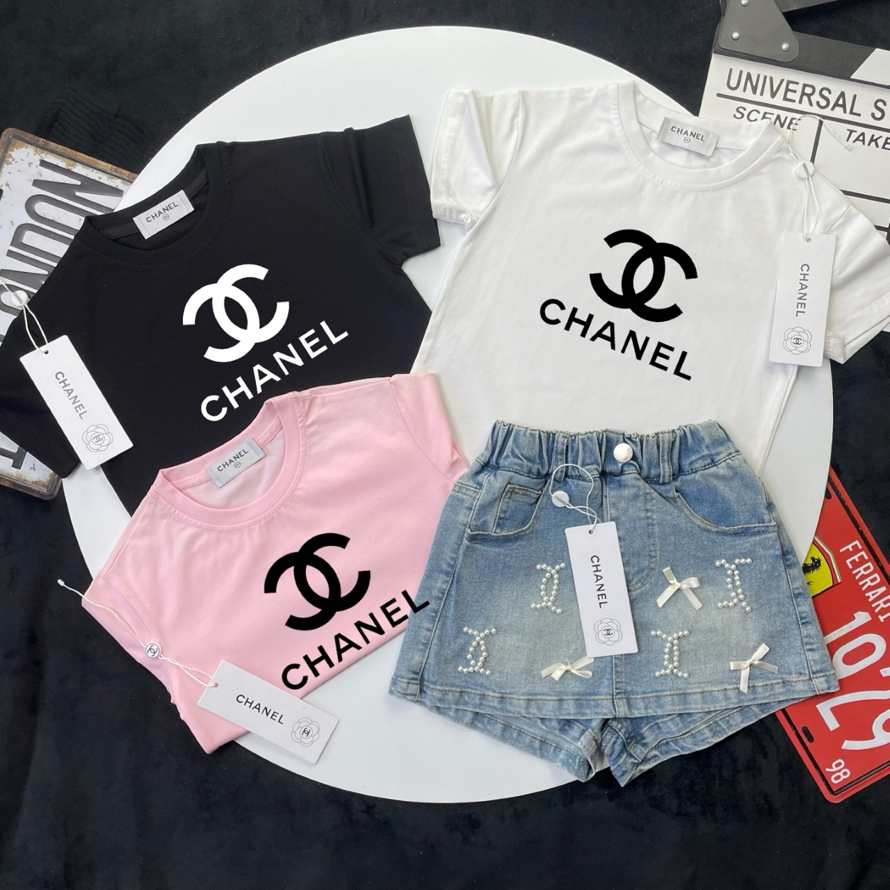 🌐 CHANEL ♻Conjunto vaquero (100-150) ♻️ Camiseta ♻️ Pantalones cortos 🎗 ¡Etiqueta original! ¡Embalaje original! ¡Marc…