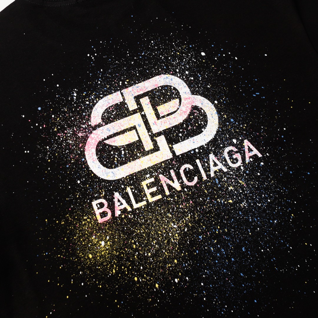 高版本BALENCIAGA/巴黎世家 泼墨锁扣印花短袖T恤