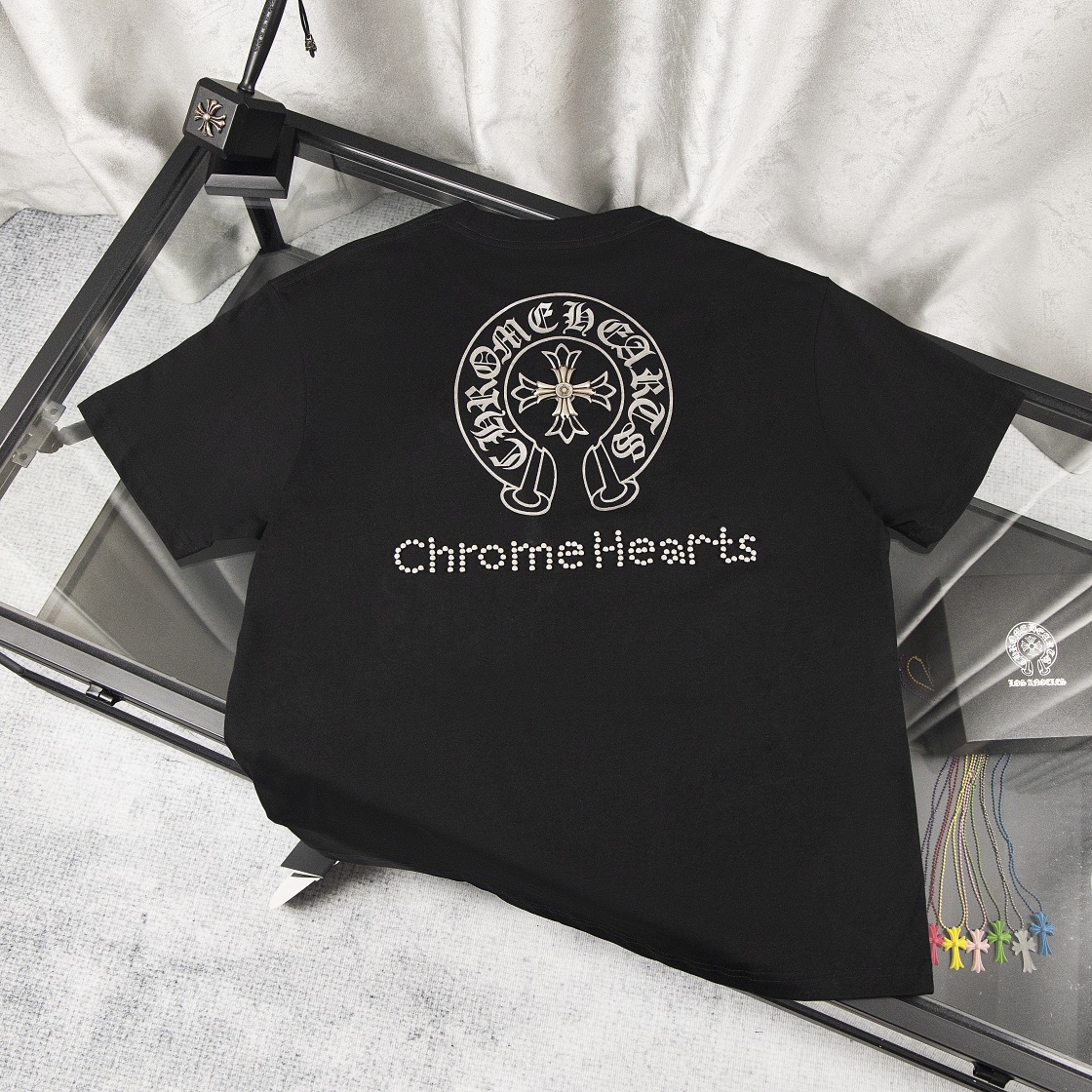 高版本Chrome Hearts克罗心 铆钉马蹄烫钻短袖