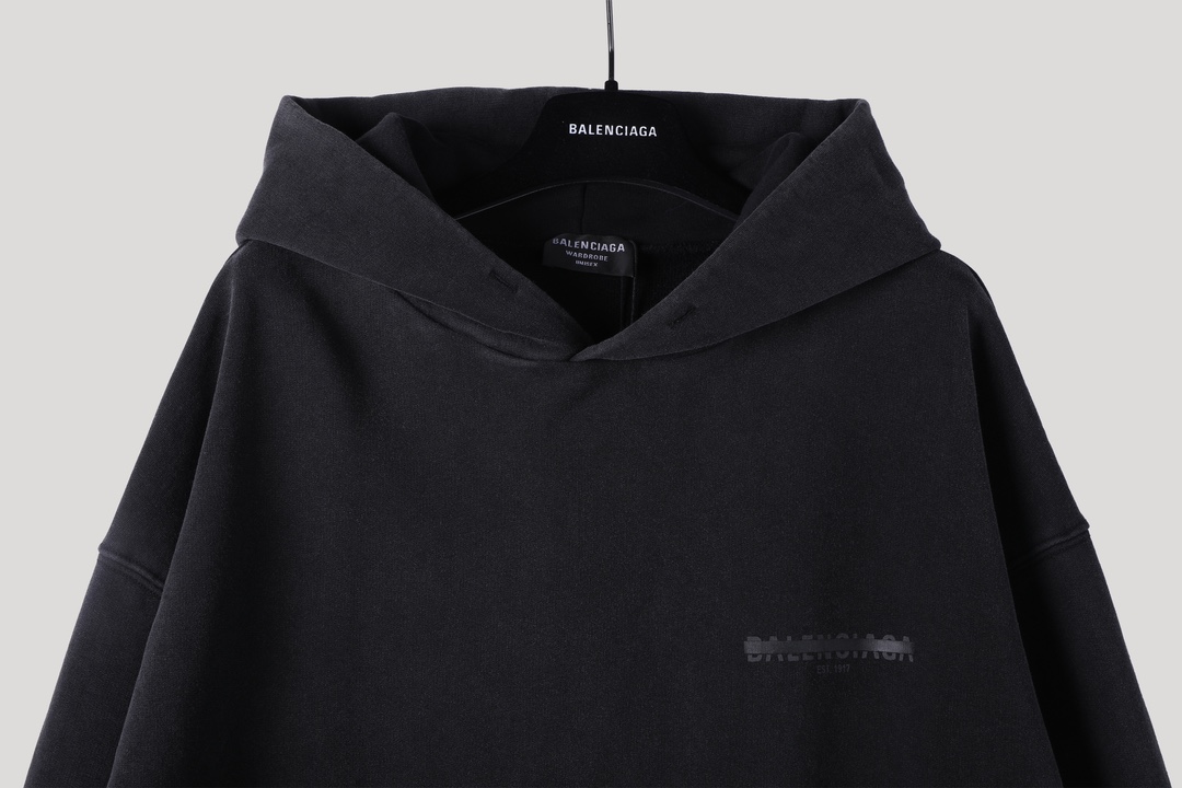 高版本BALENCIAGA/巴黎世家 重磅胶带字母水洗连帽卫衣