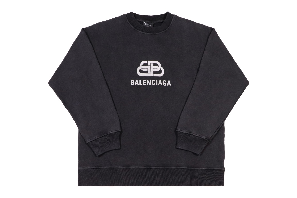 高版本BALENCIAGA/巴黎世家 做旧锁扣烫银印花圆领卫衣