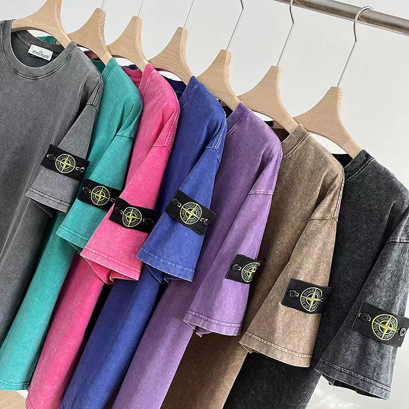 Vente
 Stone Island Vêtements T-Shirt Noir Bleu Le Brun Vert Gris Couleur rose La couleur violette Coton Série d’été Vintage Manches courtes