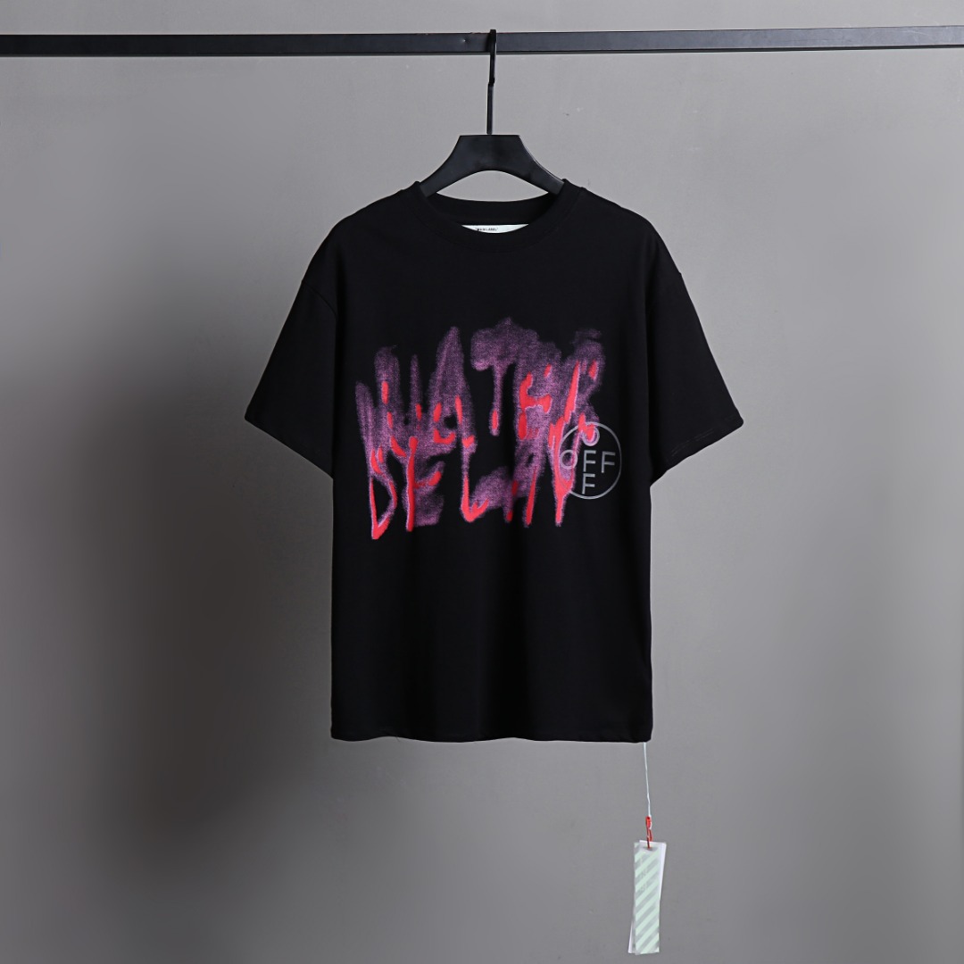 Réplique de qualité
 Off-White Vêtements T-Shirt Noir Blanc Manches courtes