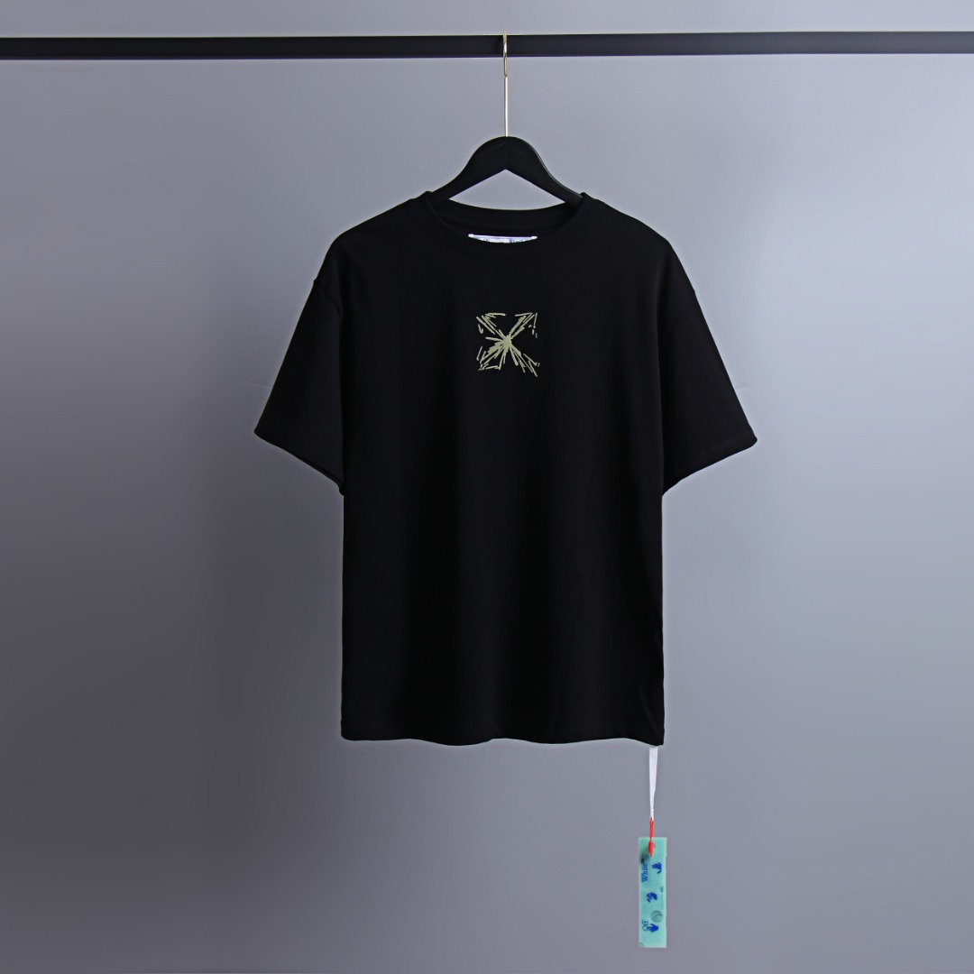 Réplique de classe AAA
 Off-White Vêtements T-Shirt Noir Blanc Manches courtes