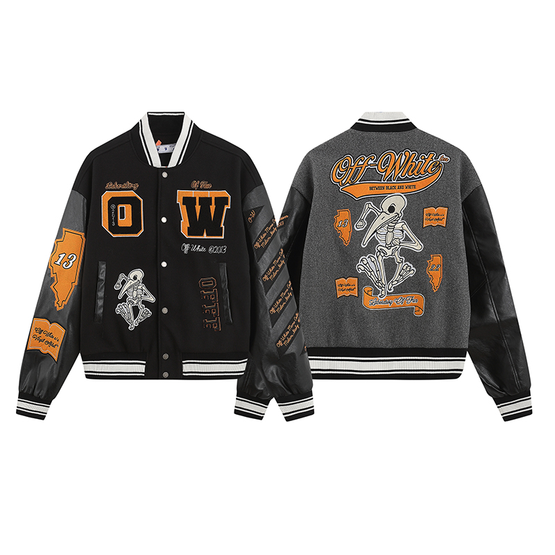 Off-White Vêtements Manteaux & Blousons Noir Gris Couleur orange Blanc Broderie de fleurs Unisexe Coton Genuine Leather Laine Collection automne – hiver