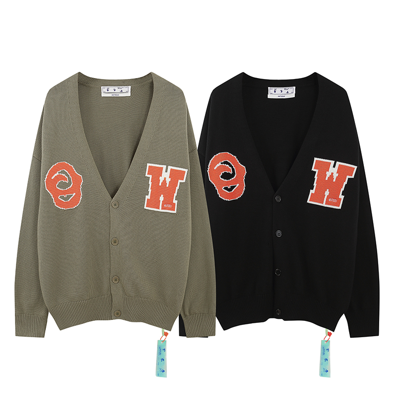 Off-White Vêtements Cardigans Sweatshirts Noir Vert Couleur orange Blanc Broderie de fleurs Unisexe Coton Collection automne – hiver