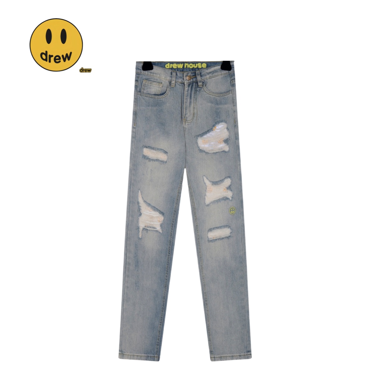 【Original】Número de modelo: XL013 【Nuevo】DREW NOUSE丨Jeans rotos con carita sonriente, estilo de alta gama - 【Mismo esti…