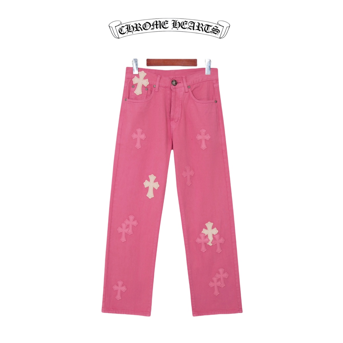 Chrome Hearts Clothing Jeans Pink Denim Short Sleeve