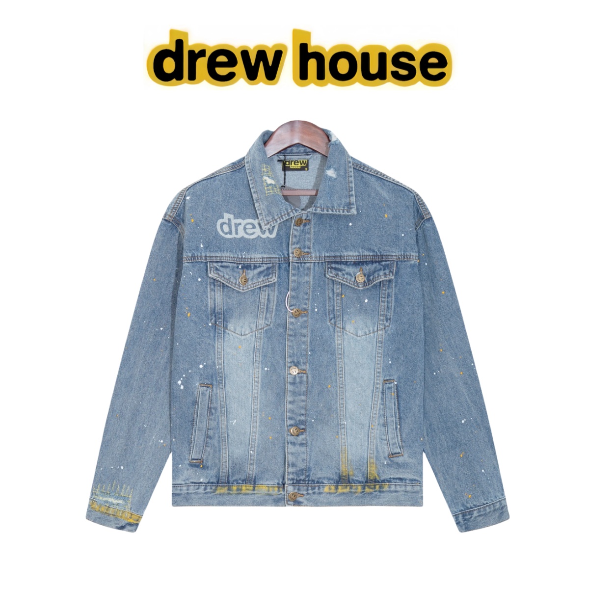 [Original] Número de modelo: XL022 [Nuevo] Drew House | Smiley 24FW Chaqueta vaquera con rotos, lavado, salpi…