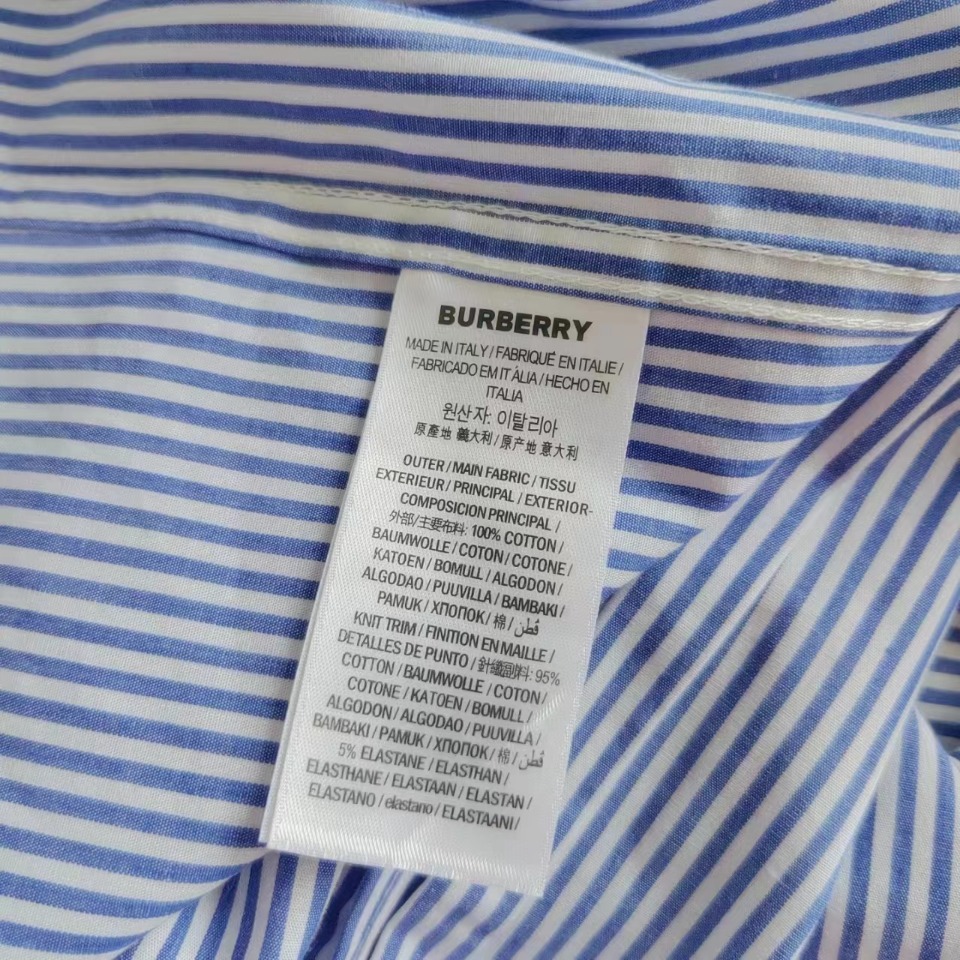 细节图 BURBERRY 23经典蓝色条纹字母刺绣款长袖条纹衬衫