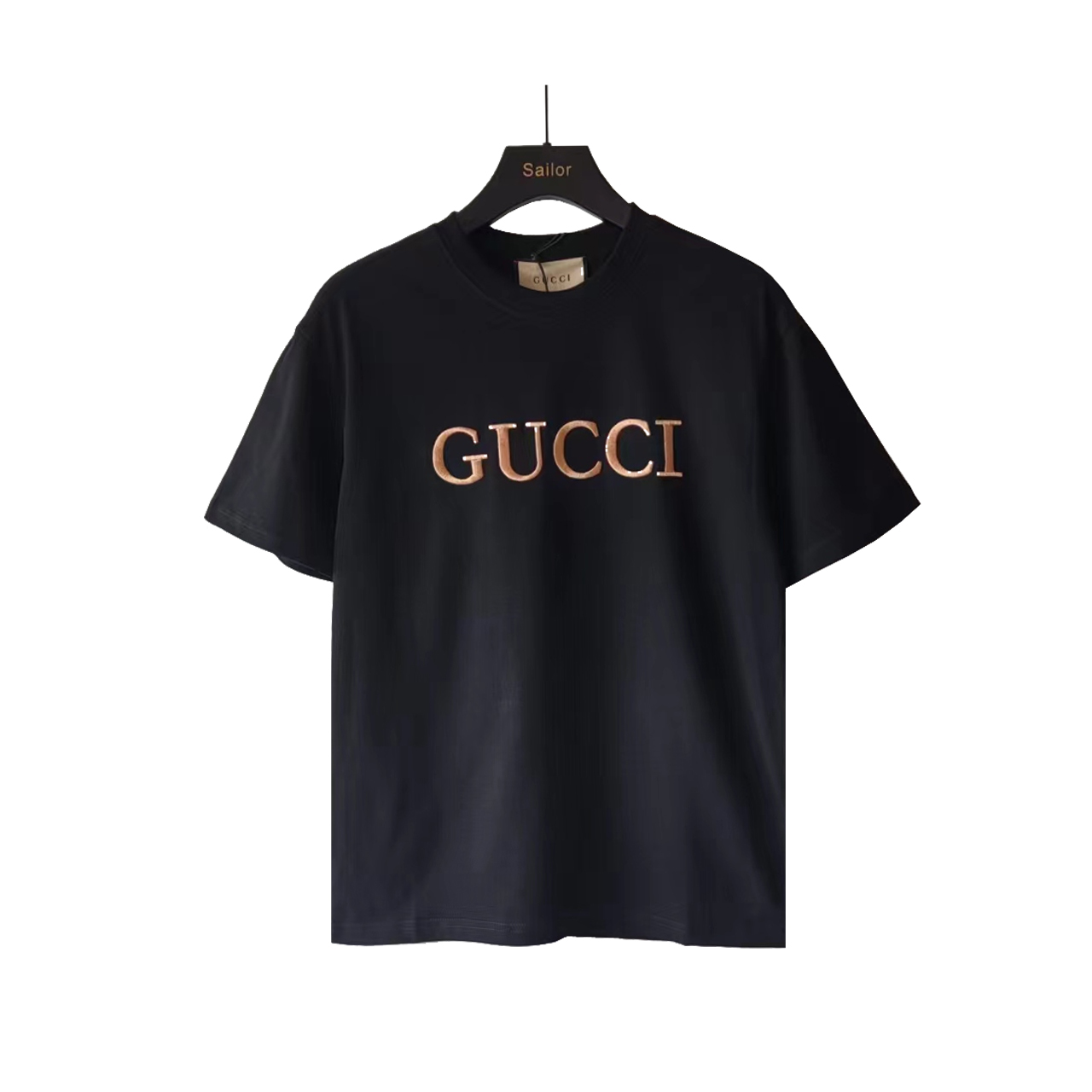 实拍细节图 GUCCI 古驰 金色刺绣logo短袖T桖