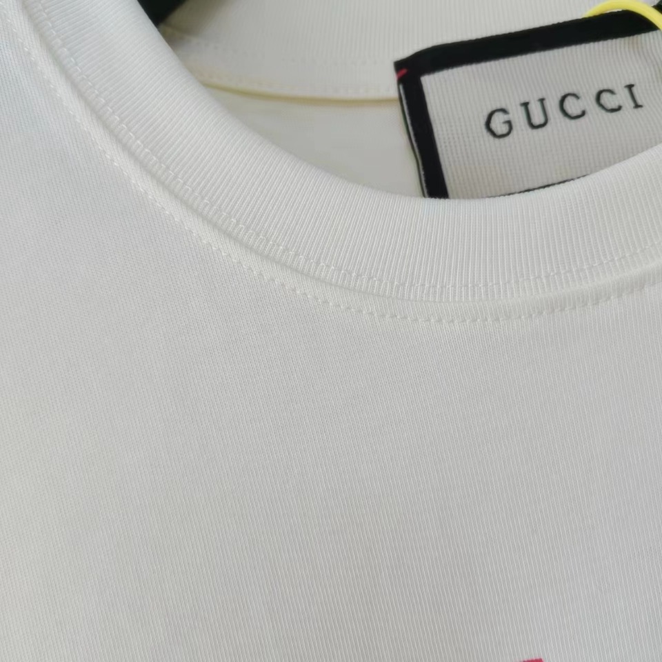 实拍细节图 GUCCI/古驰 24ss趣味猫咪图案logo字母短袖T桖