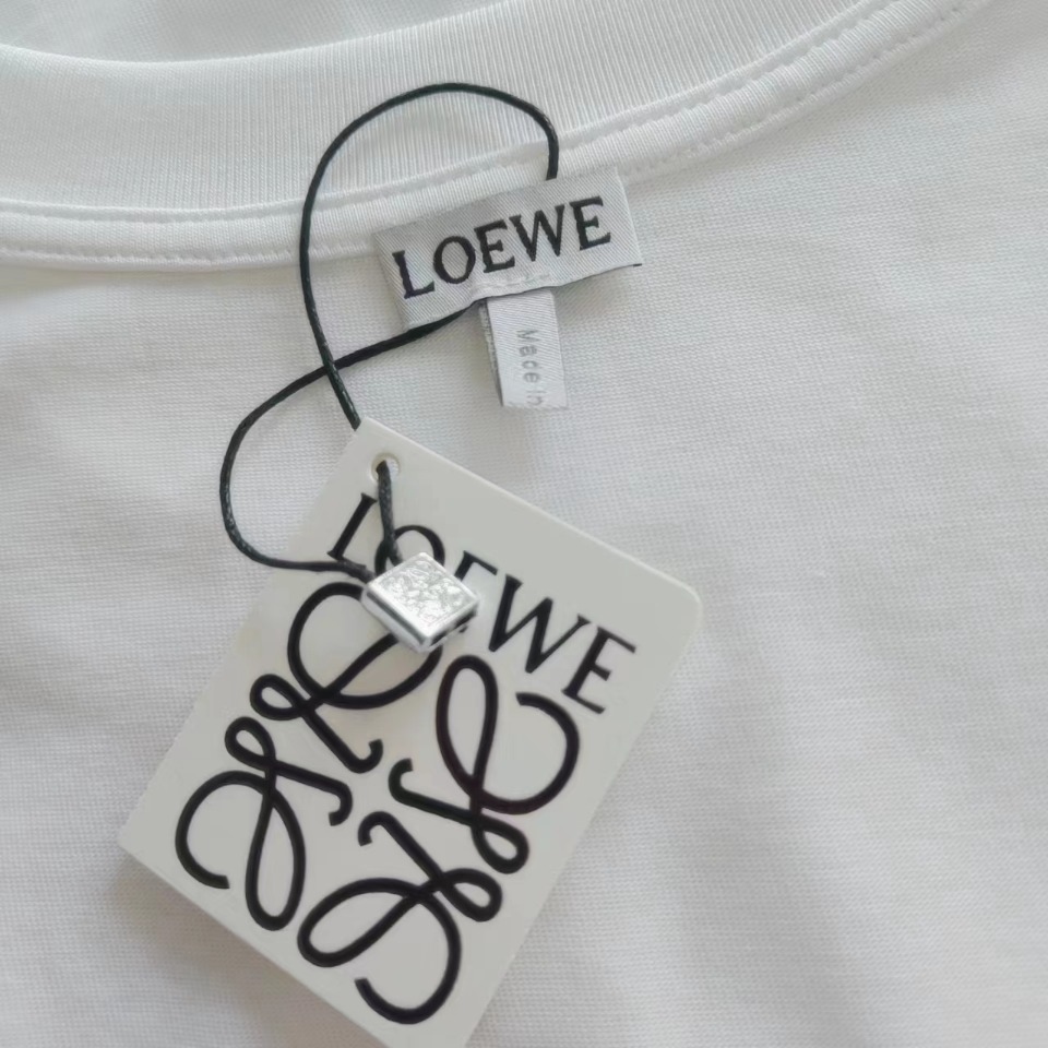 实拍细节图 LOEWE 罗意威 霓虹刺绣荧光粉短袖T桖