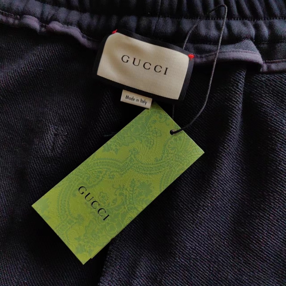 实拍细节图 Gucci/古驰 织带字母双G刺绣Logo标识 五分裤