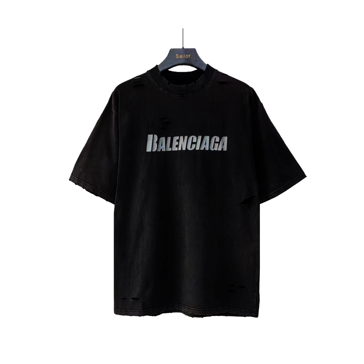 实拍细节图 +尺码表 巴黎世家 Balenciaga洗水大破坏Logo撕裂短袖