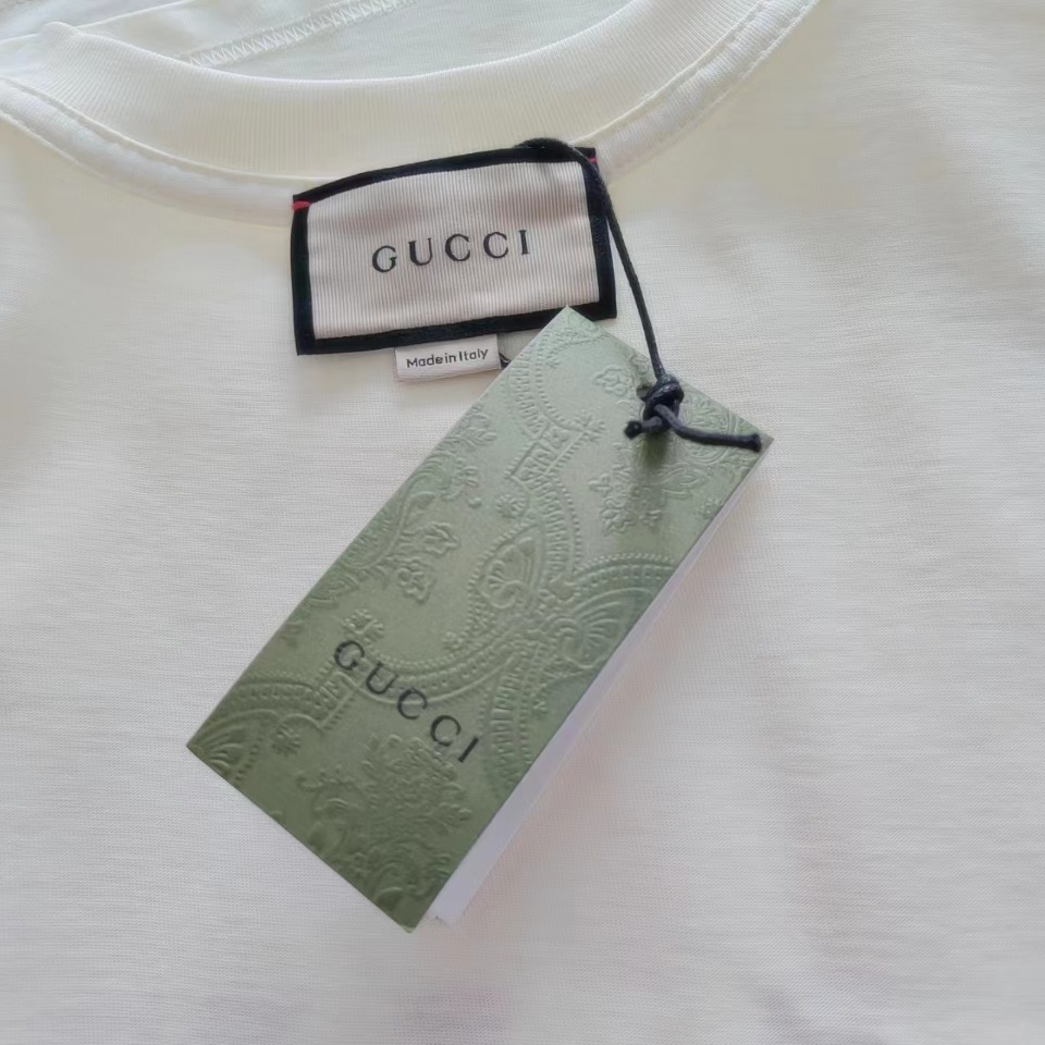 实拍细节图+尺码表 Gucci/古驰 蓝色蝴蝶结印花短袖T桖