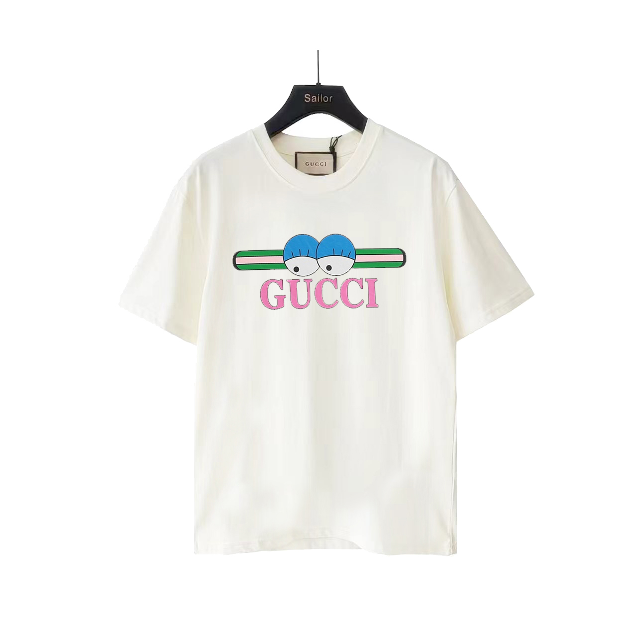 实拍细节图 +尺码表 GUCCI/古驰 创意眼瞳铃腰带Logo印花短袖T桖