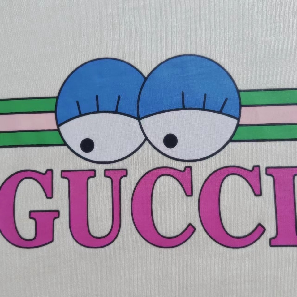 实拍细节图 +尺码表 GUCCI/古驰 创意眼瞳铃腰带Logo印花短袖T桖