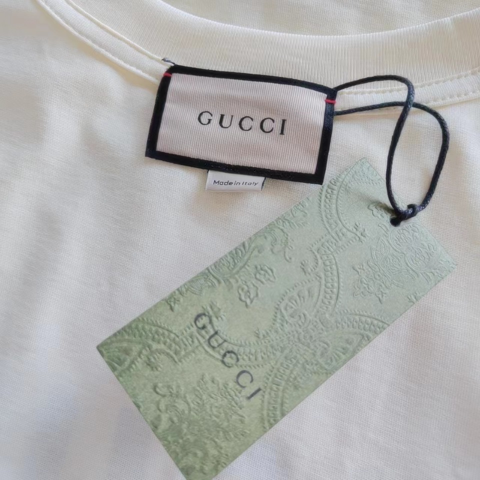 实拍细节图+尺码表 GUCCI/古驰 老花贴布小熊圆领短袖