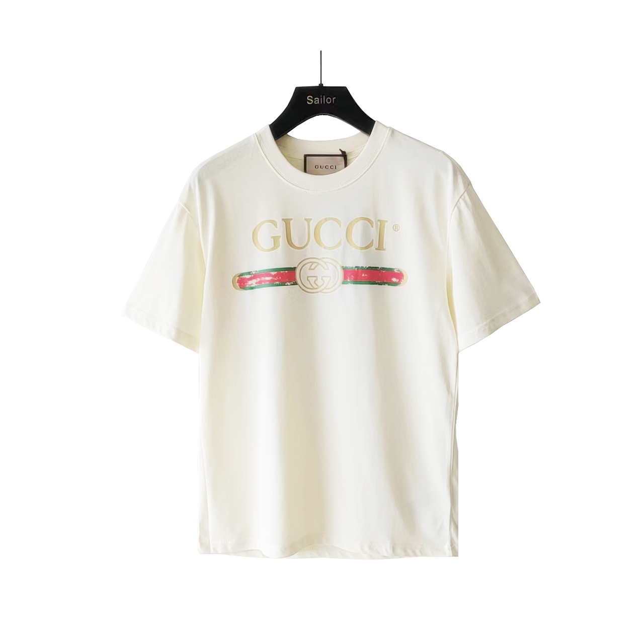 实拍细节图+尺码表 GUCCI 古驰 做旧腰带logo圆领短袖T桖 Logo标识精致升级