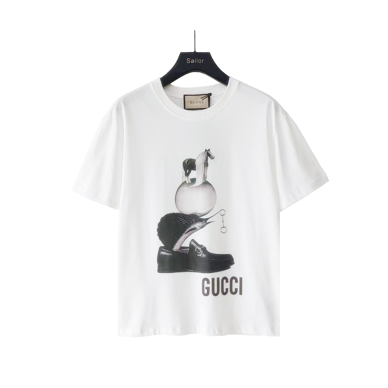 实拍细节图+尺码表 GUCCI 古驰 24ss经典字母logo马头鞋印花短袖