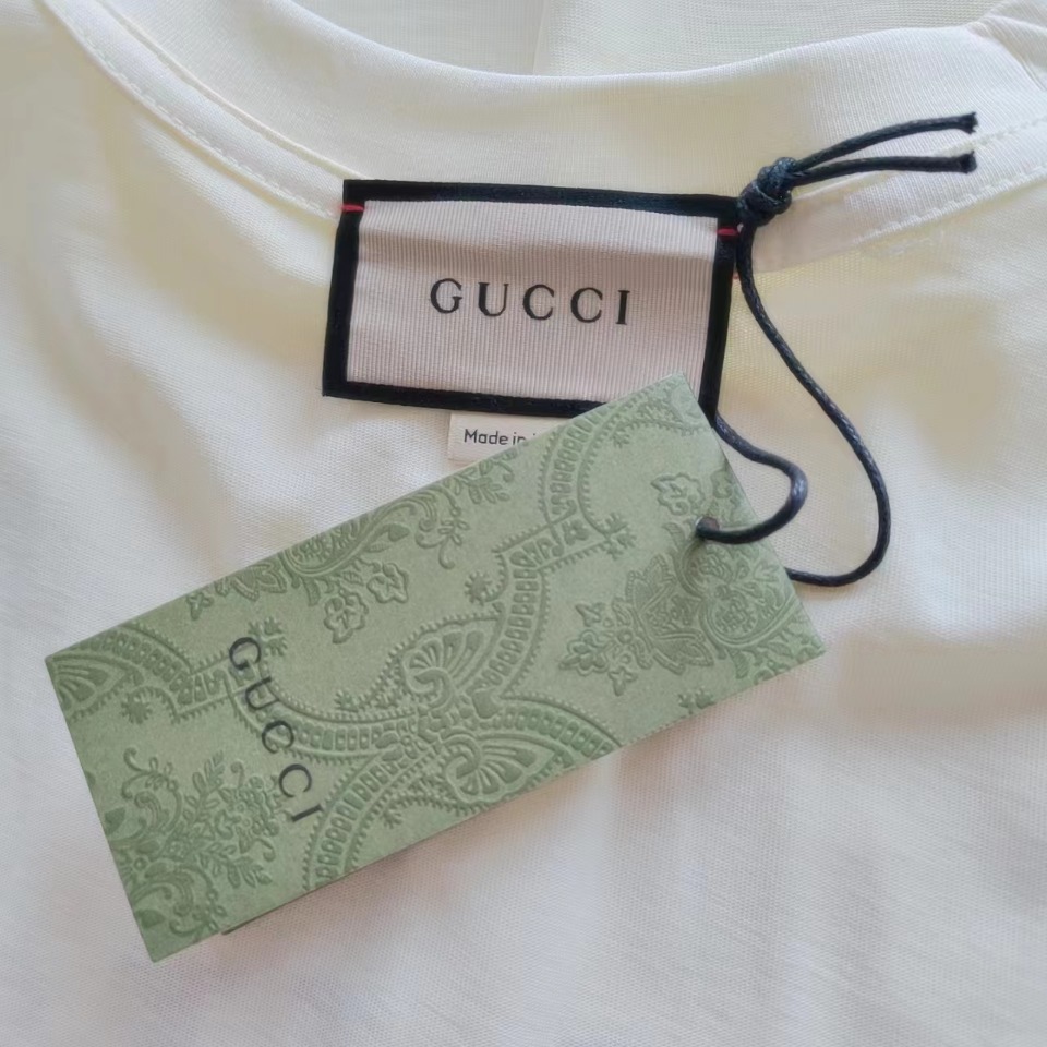 实拍细节图+尺码表 GUCCI 古驰 24ss蓝红条纹印花短袖