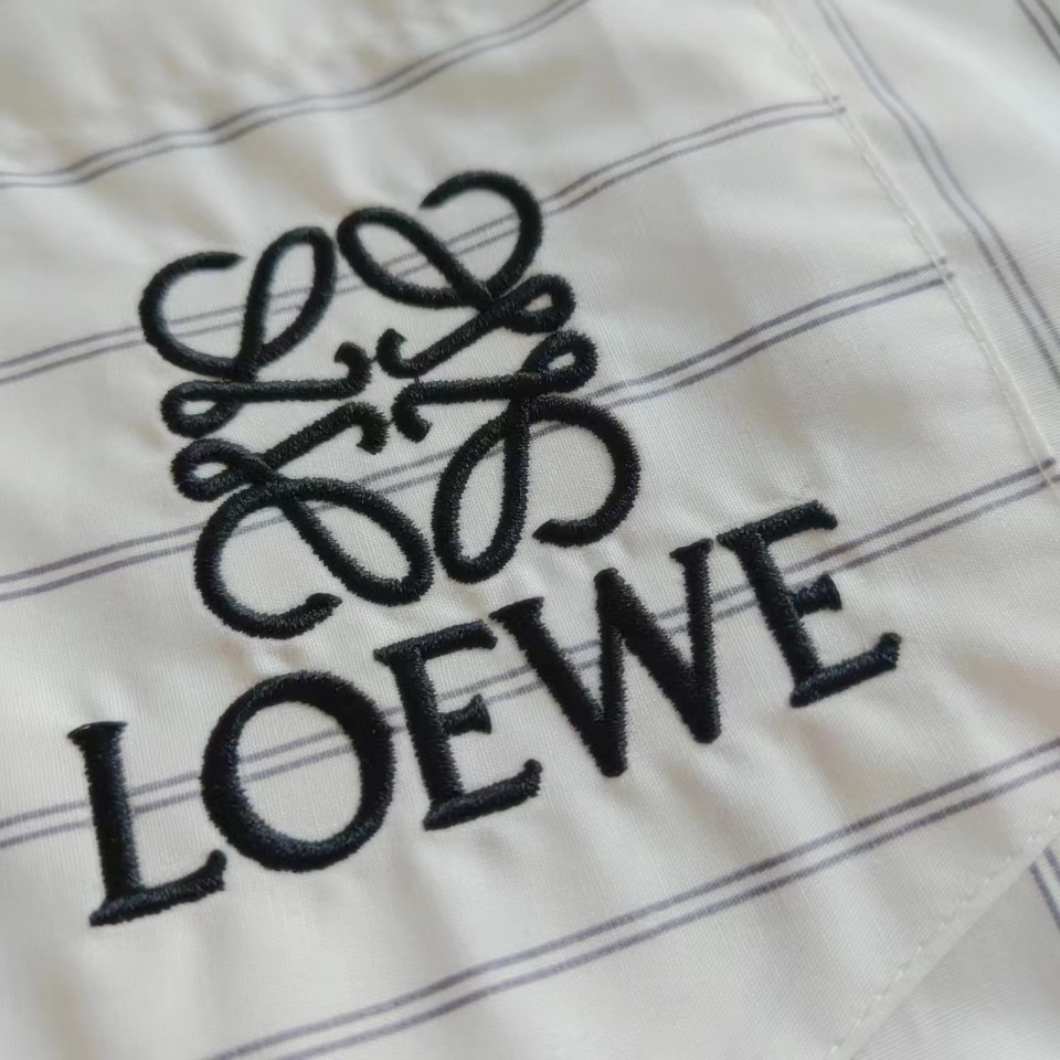 实拍细节图+尺码表 LOEWE 罗意威 2023ss 晕染灰条纹刺绣衬衫