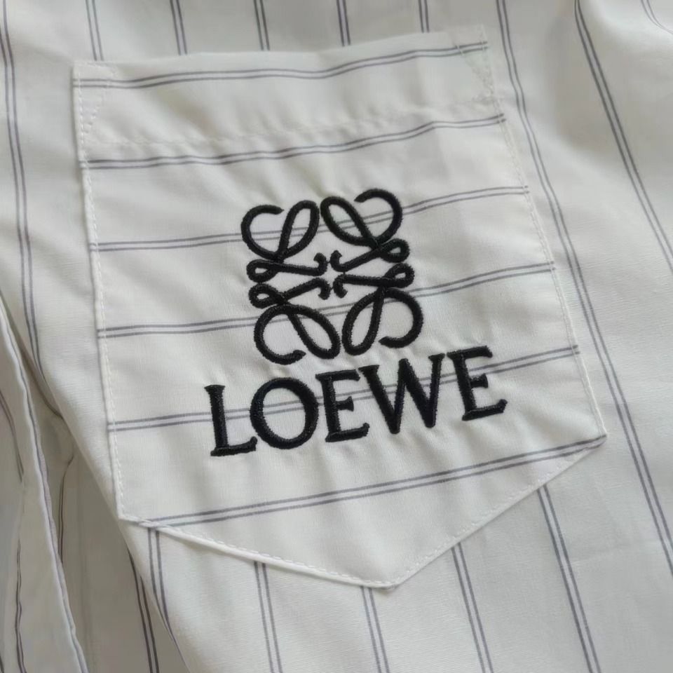 实拍细节图+尺码表 LOEWE 罗意威 2023ss 晕染灰条纹刺绣衬衫