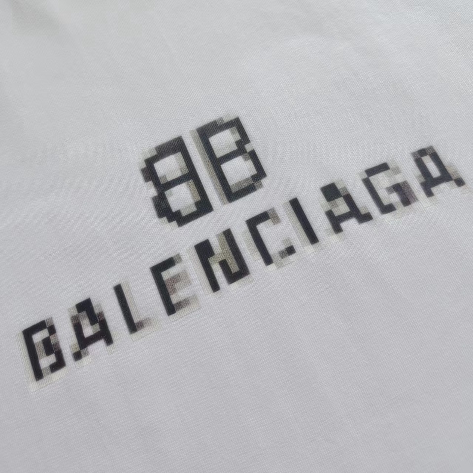 实拍细节图+尺码表 巴黎世家Balenciaga马赛克短袖 巴黎世家模糊短袖