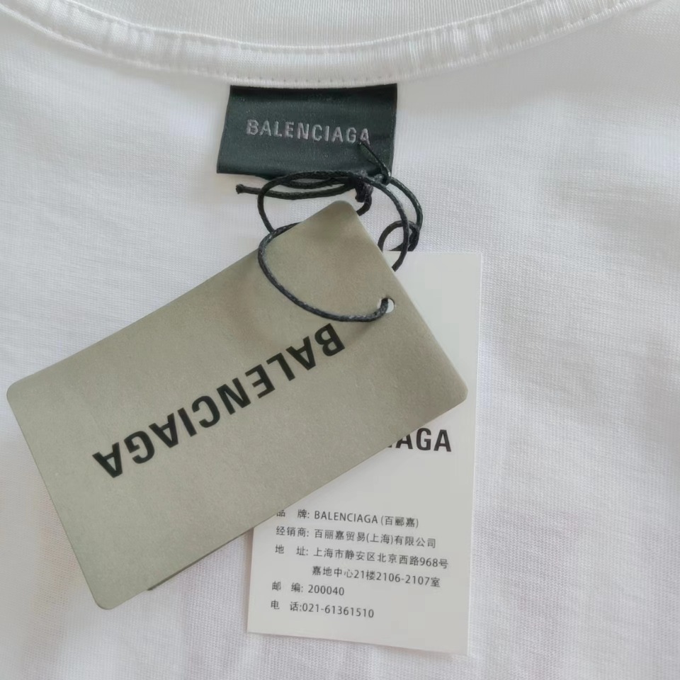 实拍细节图+尺码表 巴黎世家Balenciaga后背蝙蝠Logo印花短袖