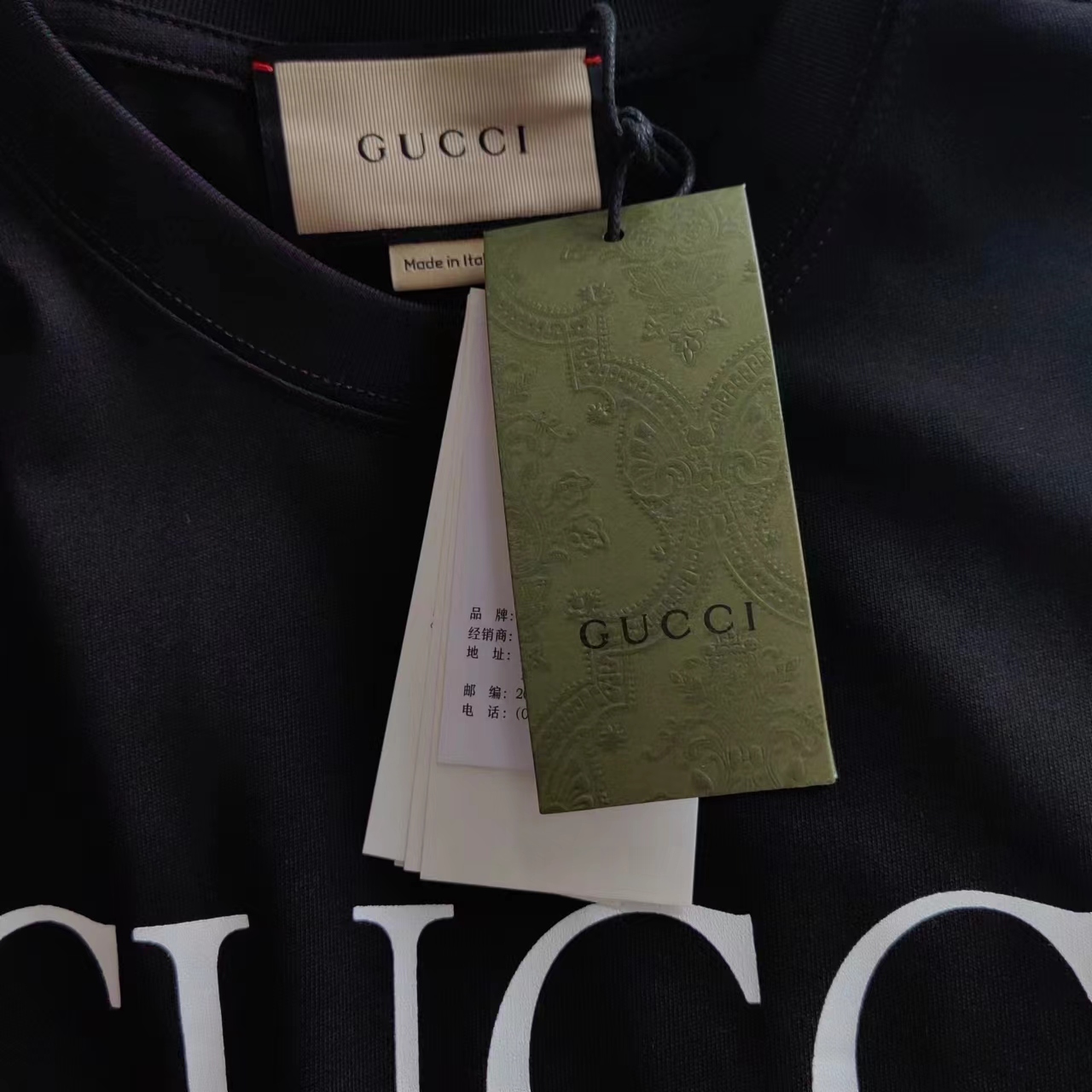 实拍细节图+尺码表 Gucci/古驰双G基础双环倒扣Logo印花短袖