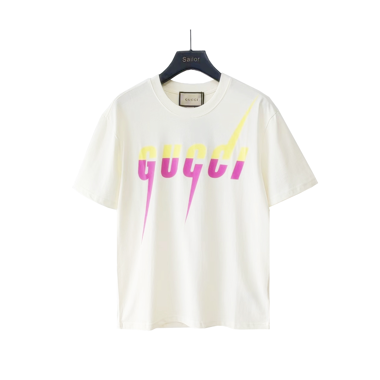 实拍细节图+尺码表 GUCCI/古驰 2024SS 渐变闪电字母logo圆领短袖