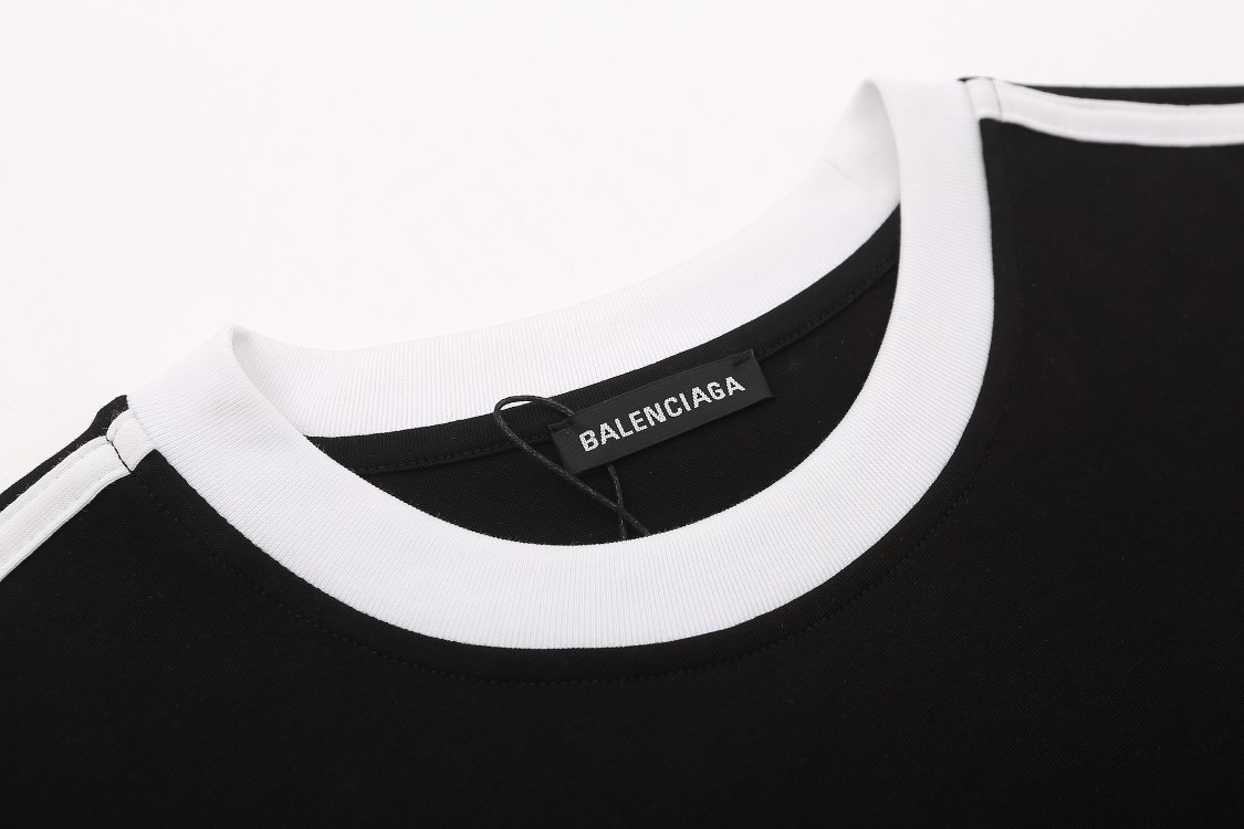 实拍细节图 +尺码表 BALENCIAGA巴黎世家2023ss新款拼接字母刺绣情侣休闲短袖T恤