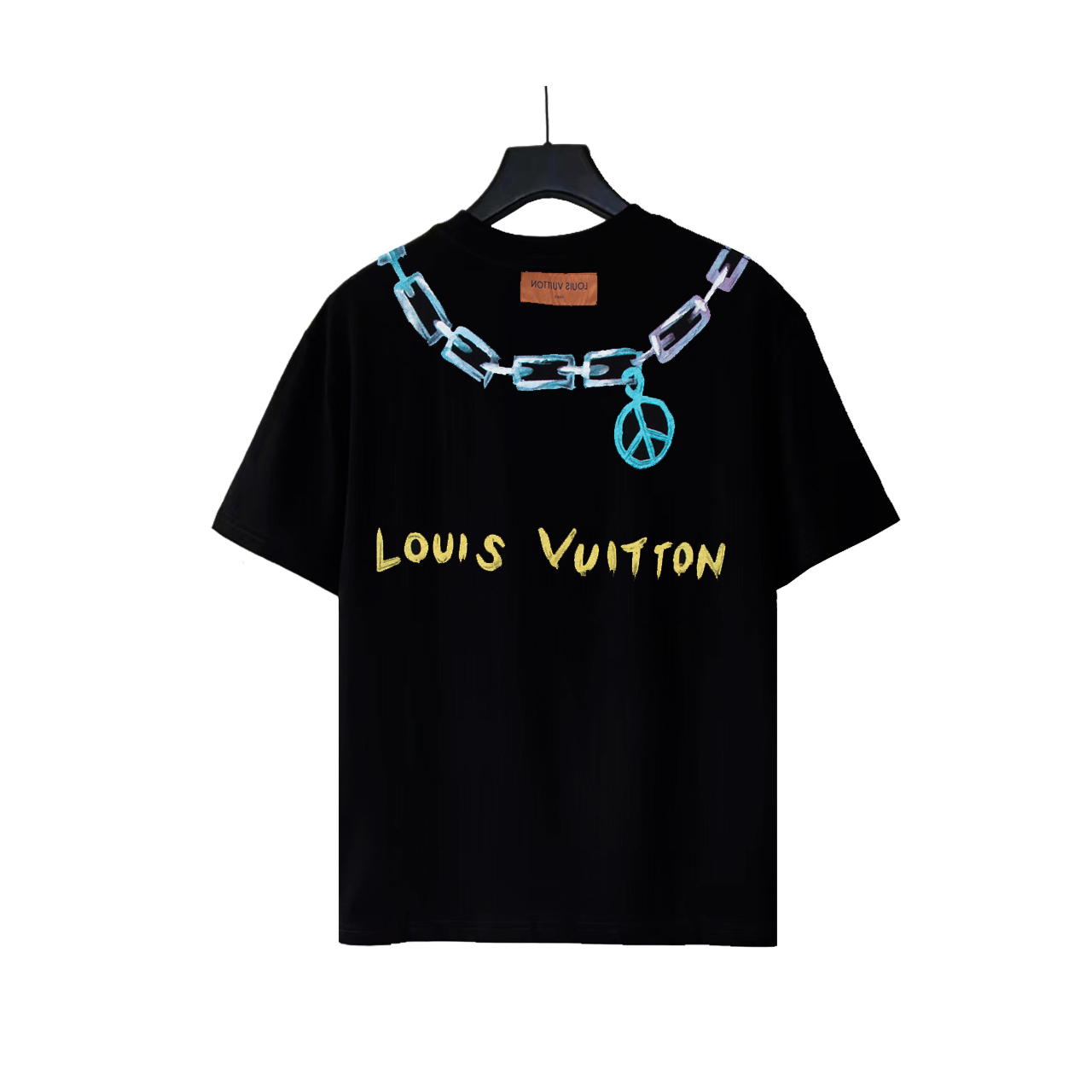 实拍细节图+尺码表 LOUIS VUITTON 路易登威 24SS锁链字母LOGO印花短袖