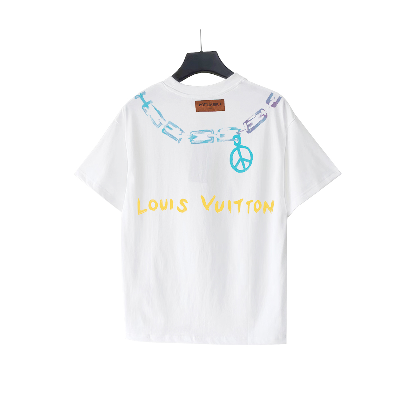 实拍细节图+尺码表 LOUIS VUITTON 路易登威 24SS锁链字母LOGO印花短袖