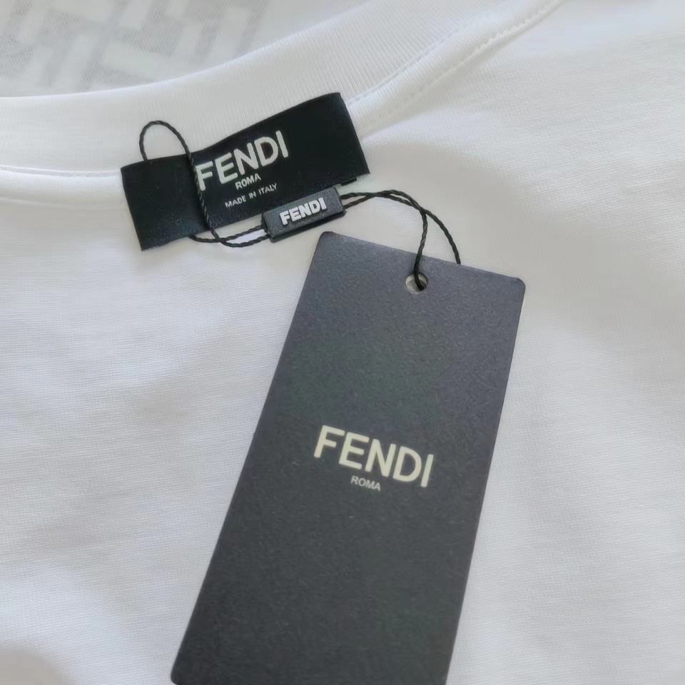 实拍细节图+细节图 FENDI 芬迪 老花双拼色圆领短袖T恤