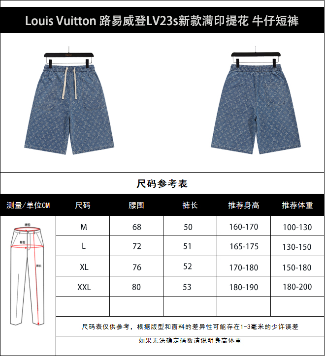 实拍细节图+尺码表 Louis Vuitton 路易威登LV23s新款满印提花 牛仔短裤