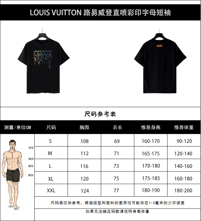 LOUIS VUITTON 路易威登直喷彩印字母短袖