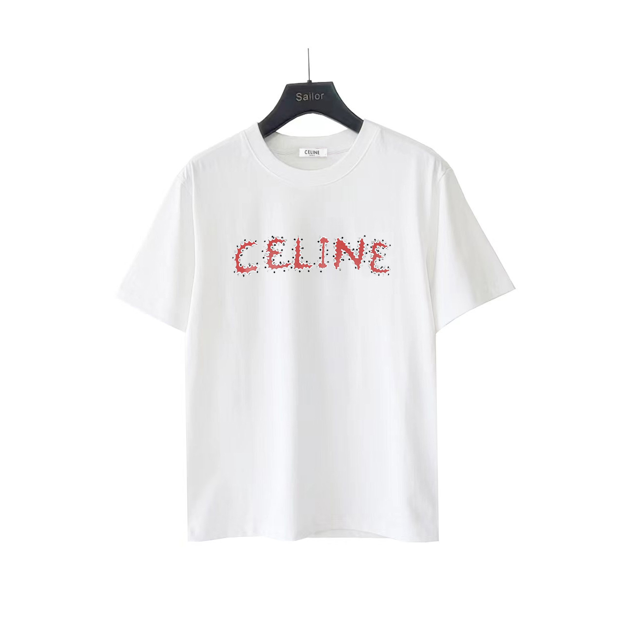 实拍细节图+尺码表 Celine/赛琳 火焰烫钻LOGO短袖