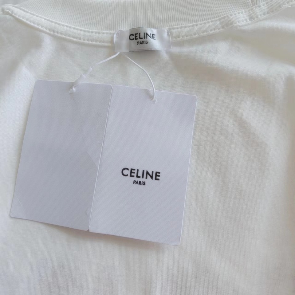 实拍细节图+尺码表 Celine/赛琳 火焰烫钻LOGO短袖