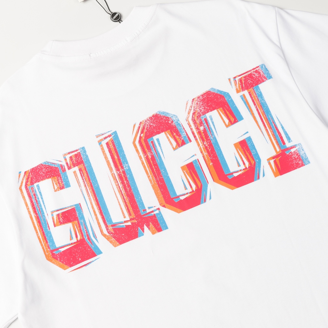 实拍细节图+尺码表 GUCCI/古驰 24SS 重影logo短袖