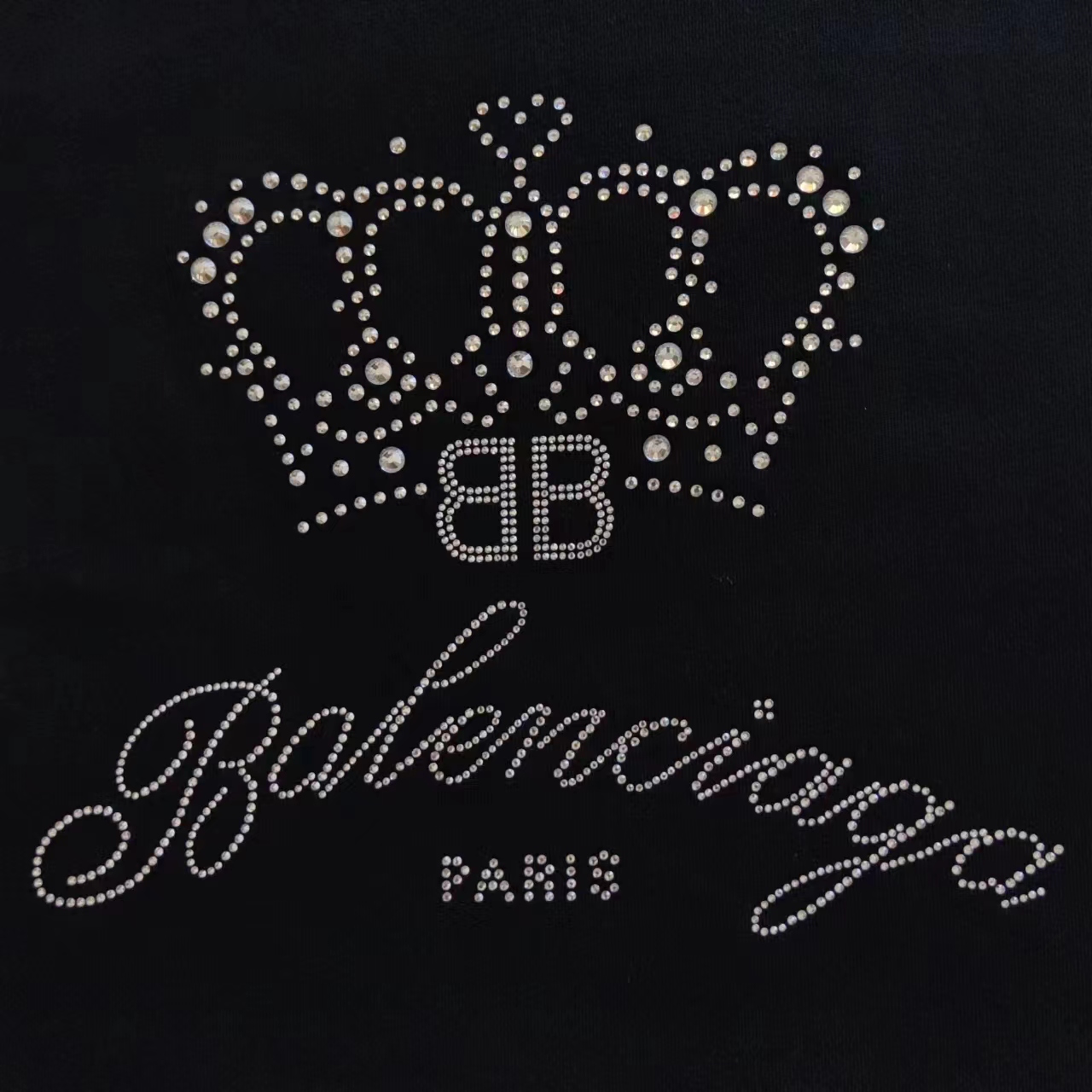 实拍细节图+尺码表 巴黎世家Balenciagg 新款皇冠烫钻洗水短袖