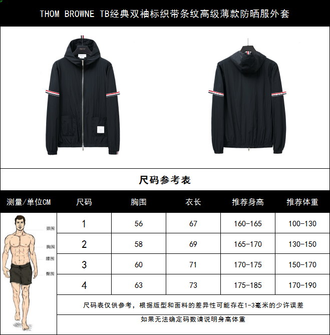 实拍细节图+尺码表 THOM BROWNE TB经典双袖标织带条纹高级薄款防晒服外套